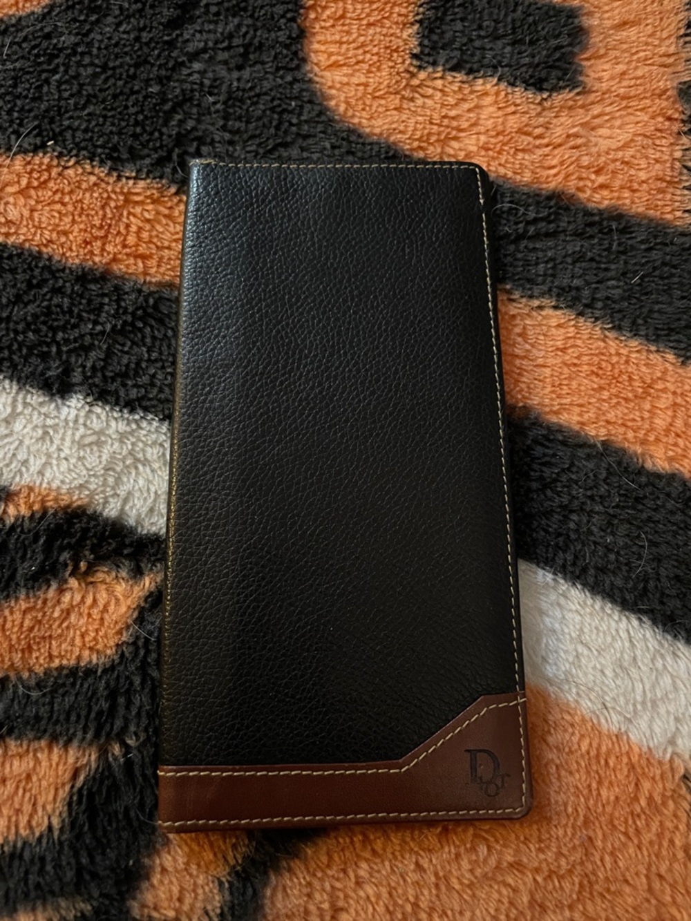 Dior Black Leather breast pocket wallet with Brown Corner Accent